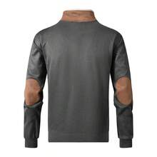 Men's Spring/Autumn Colorblock Half-Zip Stand Collar Sweatshirt, Simple Versatile Long Sleeve Casual Pullover Top - Dark Grey - View 4