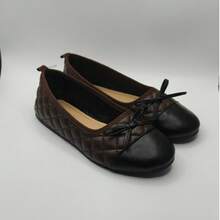 Women's Bowknot Vintage Colorblock Quilted Diamond Pattern Flat Shoes, Maillard Style - Brown - View 1