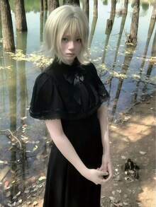 1PC Dark Night Black Butterfly Japanese Gothic Style French Vintage Black Slimming Cape Mid-Length Dress Cosplay Suitable For Daily Wear Halloween And All Holidays - Black - View 5