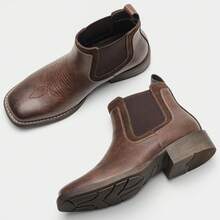 Men's Western Cowboy Boots, Outdoor Vintage Style, Embroidered Chelsea Boots - Brown - View 4