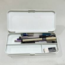 1個字母圖案PP筆袋 簡約美學大容量耐用 學生文具收納盒 學校學習辦公桌面收納 鉛筆盒 - 白色 - 查看 4