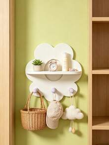 1pc White Wooden Flower Wall Shelf With Hooks, Cute Floating Storage ...