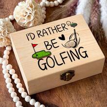 Wooden Storage Box With Natural Wood Grain Pattern, Featuring "I'd Rather Be Playing Golf" Text And Golf Club And Flag Print, Suitable For Golf Enthusiasts Men And Women - Multicolor - View 8
