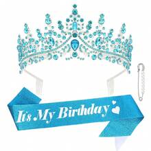 1 Set Birthday Ribbon Crown Set, Shiny Waistband, Sparkling Crystal Crown, Adult Women Birthday Gift, Suitable For Girls Birthday, Party Gift, The Best Gift For Her - Multicolor - View 12