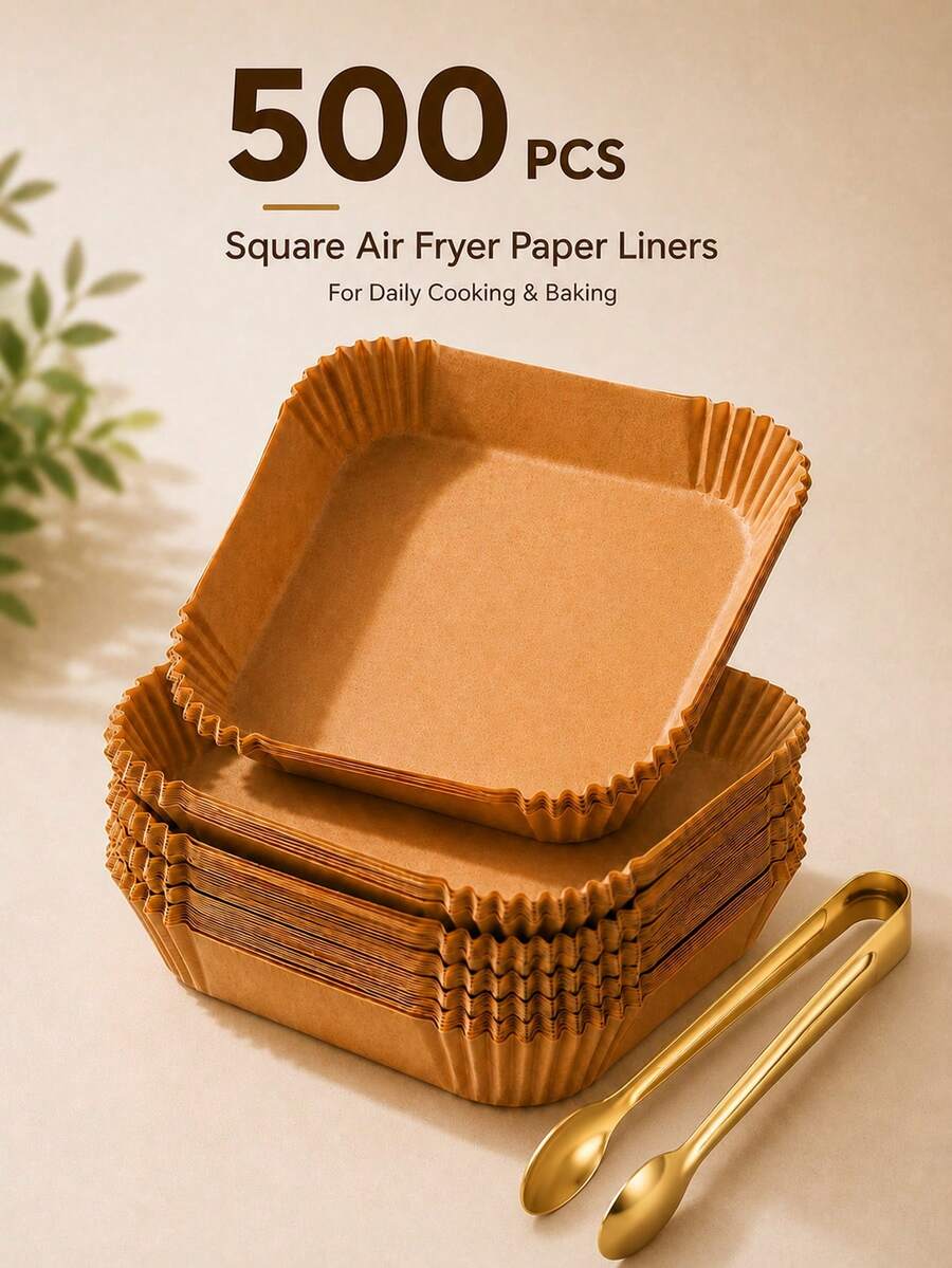 500pcs Large Capacity Home Pack Air Fryer Liners, 6.5 Inch Square Oil-Resistant Parchment Paper, Suitable For 3-5 QT Air Fryers, Disposable Basket Liners, Suitable For Baking And Roasting, Christmas, Kitchen Accessories, Christmas Gift, Kitchen