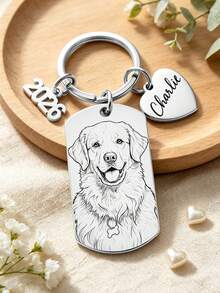 Custom Photo Bold Sketch Best Dad Grandpa Ever We Love You - Personalized Stainless Steel Keychain - Multicolor - View 3