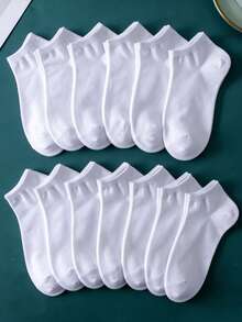 3/10 pares de calcetines náuticos casuales de algodón sólido para uso diario - Blanco - Ver 9