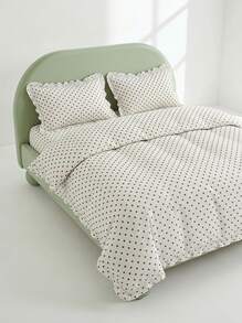 Veyra Day 3pcs Ruffled Duvet Cover Set - Soft Polyester Polka Dot Bedding Set, Aesthetic Cottagecore Dot Quilt Cover With Ruffle Fringe Trim, 1 Duvet Cover + 2 Pillowcases (No Sheet & No Insert) - Blue - View 8