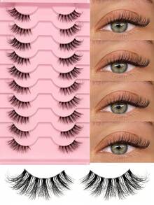 Asiteo 10 Pairs Cat Eye Natural Half Lash Extensions, Suitable For Daily And Date Makeup, Long Transparent Stem False Eyelashes - Black - View 1