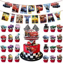 BUTTBILL Cartoon Racing Theme Bunting & Cake Topper Set, Dessert Picks, Birthday Party Decoration, Bunting Cake Toppers Decor - Multicolor - View 1