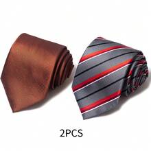 AlanKing 1 Set 2pcs Men's Striped Formal Ties, Suitable For Work, Interview, Wedding, Groomsman - Color Mixing - View 13