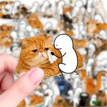 Human & Feline Meme Sticker Pack 50 Sheets, Transparent PET Cute Pet Graffiti Stickers For Item Personalization & Scrapbook - 50 PCS - View 5