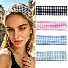 SANDA Gingham Wide Headband, Classic Plaid Pattern, Stretchy Hair Band, Stylish Hair Decor For Daily Outfit, Workout And Travel Occasions - Multicolor - View 1