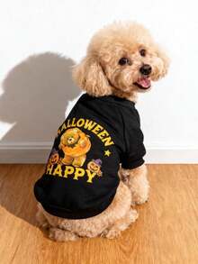 LUCKIE PAL 1pc Halloween Cute Pumpkin Bear Print Pattern Cat Dog Polyester Sweatshirt, Elastic Soft Comfortable Warm, Suitable For Pet Cats And Dogs, Indoor And Outdoor, Autumn And Winter - Multicolor - View 3