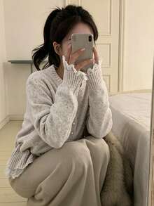 YCYC Atasan Lengan Panjang Elegan Unik dengan Ikat Pinggang di Bagian Depan untuk Musim Gugur/Dingin - Grey - View 5