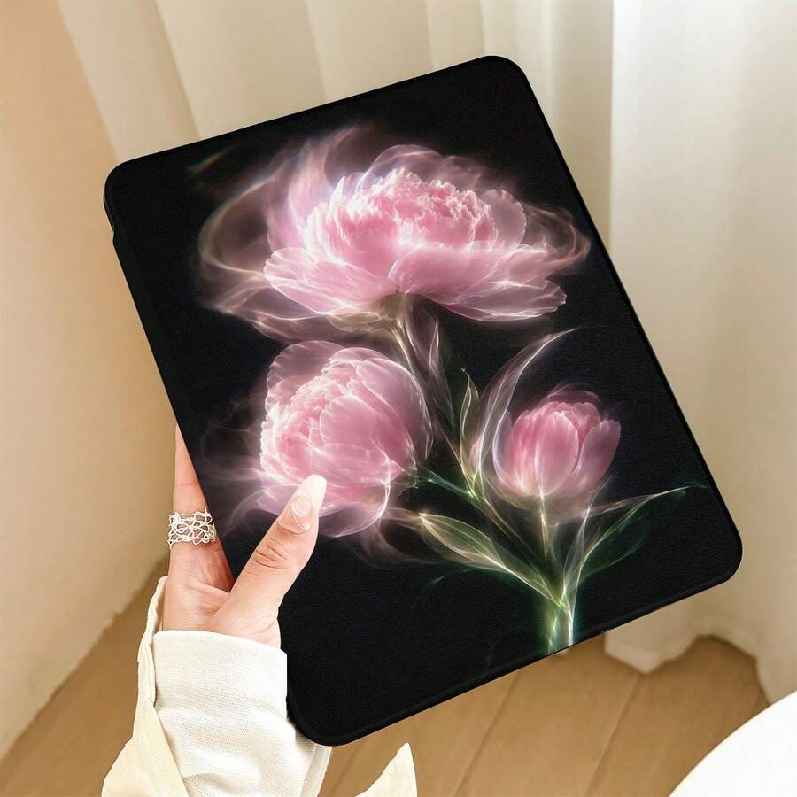 紫色百合花紋彩繪效果平板保護殼,內置筆槽,附支架,相容於 Honor 8/9/10/X8/X8A/X9/X8Pro/X9Pro 及其他機型 / MatePad SE 11 吋 / MatePad 11 吋 / 11.5 吋 / MatePad Pro / Apple 10代/11代 2025 (A16) / Galaxy Tab A7/A9 及其他熱門機型 - 款式2 - 查看 1