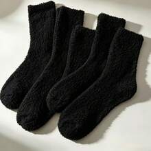 5 Pairs Men's Fluffy Soft Slippers Socks, Comfortable Warm Winter House Sleep Socks - Multicolor - View 12