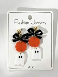 2pcs/Set Gothic Style Halloween Exaggerated Pumpkin Imp Earrings, Paired With Black Bow Halloween Accessories, Sweet Earrings For Women - Multicolor - View 5
