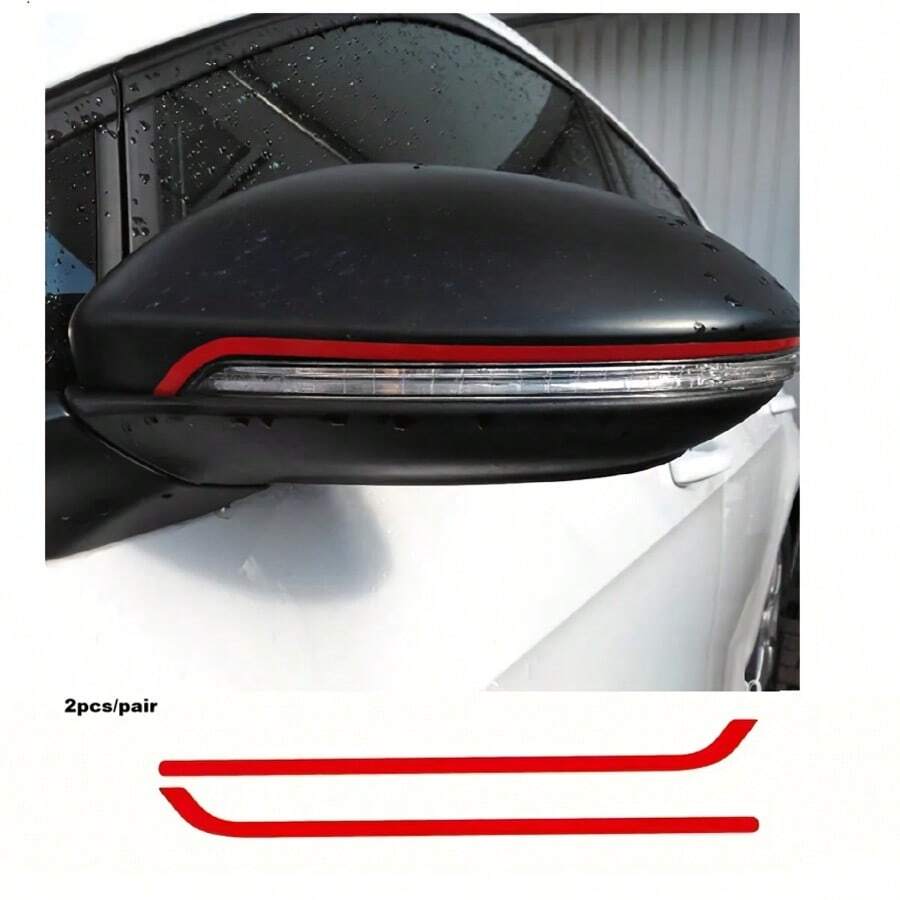 2 buah Stiker Spion Mobil Garis Merah Stiker Dekoratif Vinyl Perekat Diri untuk Dekorasi Spion Mobil - CC - View 1