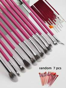 Rose Red Eye Brush Set, Without Storage Bag, Suitable For Party, Home Or Travel Use - Hot Pink - View 6