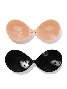 1/2pcs Women's Silicone Adhesive Bra, Invisible Elastic Band Strapless Push-Up Design, Self-Adhesive Strapless Invisible Style, Suitable For Wedding Dress/Prom Dress Outfits, Off-Shoulder, Backless - Multicolor - View 7