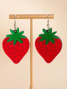 1 Pair Acrylic Strawberry Earrings, Summer Personalized Exaggerated Strawberry Earrings - Red - View 3