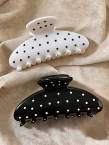 2/1pc Women's Large Hair Claw Clip, Fashionable Versatile Lightweight Plastic Hair Clip, Suitable For Bathing, Face Washing And Outfit Matching - Black and White - View 5