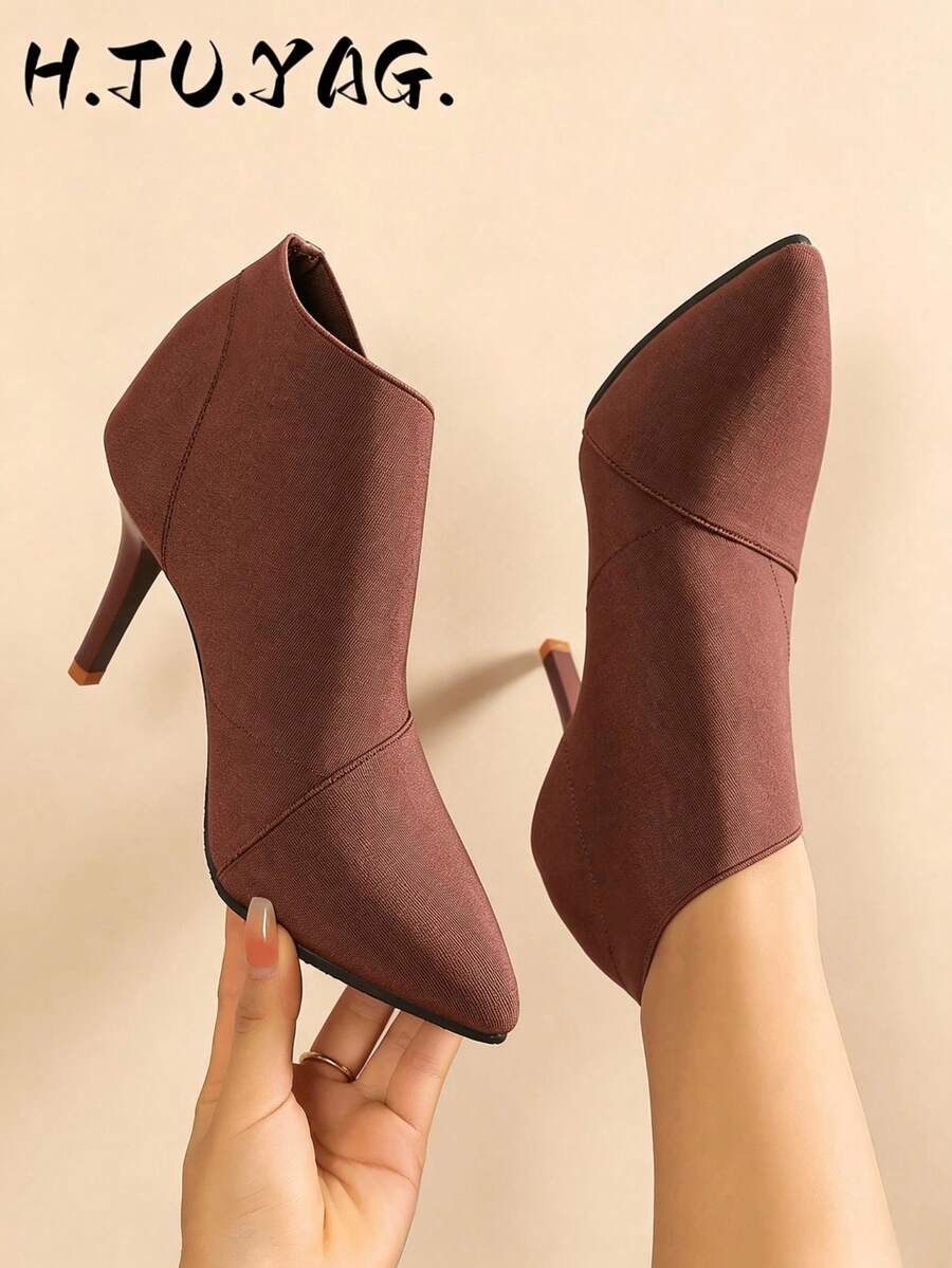 European And American Fashion Pointed Toe Stretch High Heel Classic Boots,Stiletto Heels - Brown - View 1