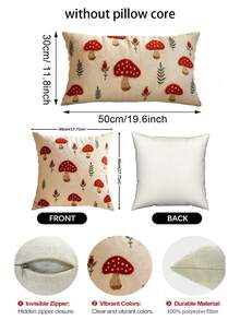 1/2/4Pcs 2D Flat Printed Mushroom Pillow Cover, Autumn Maple Leaf Throw Cushion Case, Non Real Embroidered Cottagecore Fall Decor, Vintage Faux Linen Lumbar Square - Multicolor - View 5