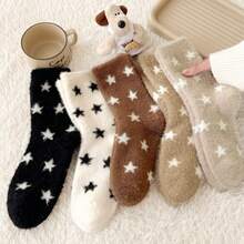 1/5 Pairs Winter Cute Thermal Lined Thick Warm Mid-Calf Socks Star Pattern Home Sleep Floor Sleeping Warm Feet Socks - Multicolor - View 9