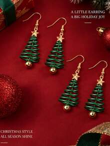 1 Pair Dangle Earrings Christmas Cartoon Hollow Stacked Green Christmas Tree Earrings Spiral Spring Christmas Earrings Circle Pendant Line Christmas Tree Earrings Christmas Eve Christmas Jewelry Gift Fashion Personalized Jewelry Gift Suitable For Daily Wear Perfect Party And Holiday Gift Versatile Accessory For Women's Casual And Vacation Outfits - Multicolor - View 8