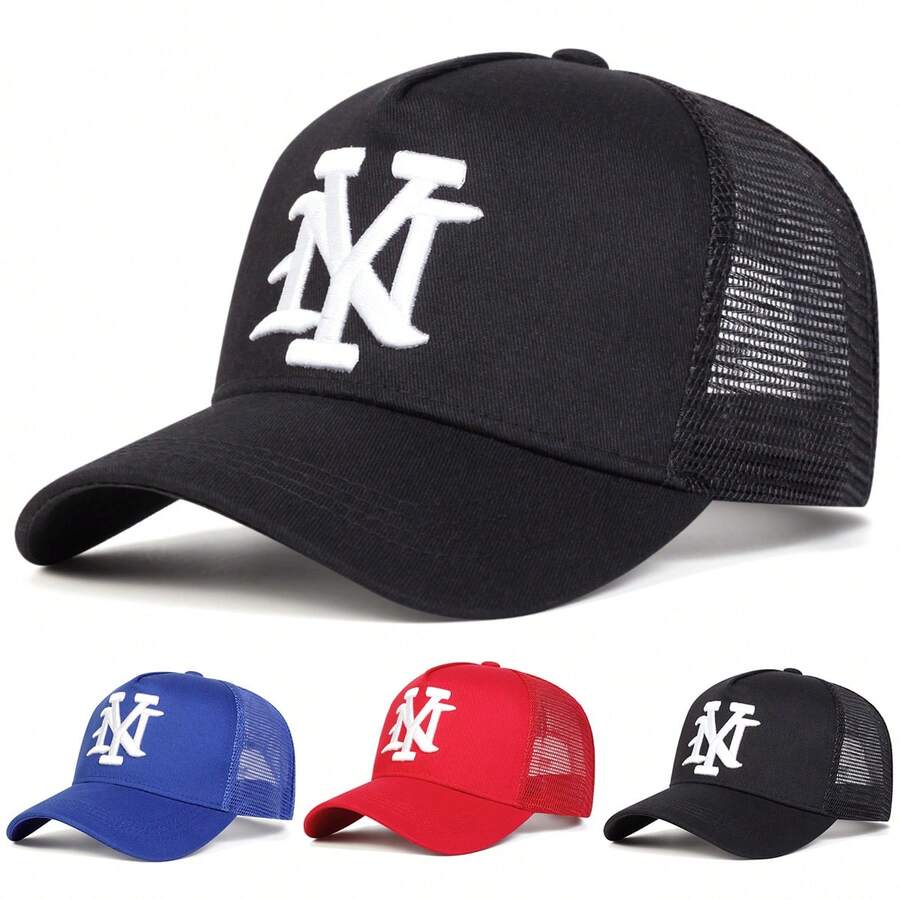 1pc Men's NY Letter Embroidered Baseball Cap, Fashion Sports Trucker Hat, Outdoor Sun Protection Casual Mesh Cap For Spring/Autumn Travel, Beach Vacation - Multicolor - View 1