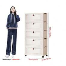 1pc 40-60cm Wide Folding Storage Cabinet, Large Capacity Multi-Layer Folding Storage Cabinet Set, Stackable Flip-Top Plastic Storage Box, Multi-Purpose Home Storage Cabinet, Can Store Clothes, Books, Toys, Waterproof And Dustproof, With Wheels, Suitable For Bedroom, Living Room, Study, Bathroom, Home Organization, Christmas Decoration, Kitchen Storage Rack - White - View 13