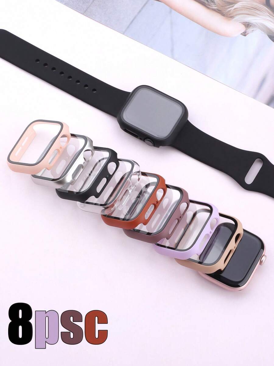 8件組 PC+強化玻璃 2合1 手錶保護殼，適用於 40mm、41mm、42mm、44mm、45mm、46mm、49mm 機型，時尚運動休閒風，防震耐用，觸控靈敏，易於佩戴，兼容 Series Ultra/12/11/10/9/8/4/6/5/4/SE，適用於 男款與女款手錶殼 - 多色套裝9 - 查看 1