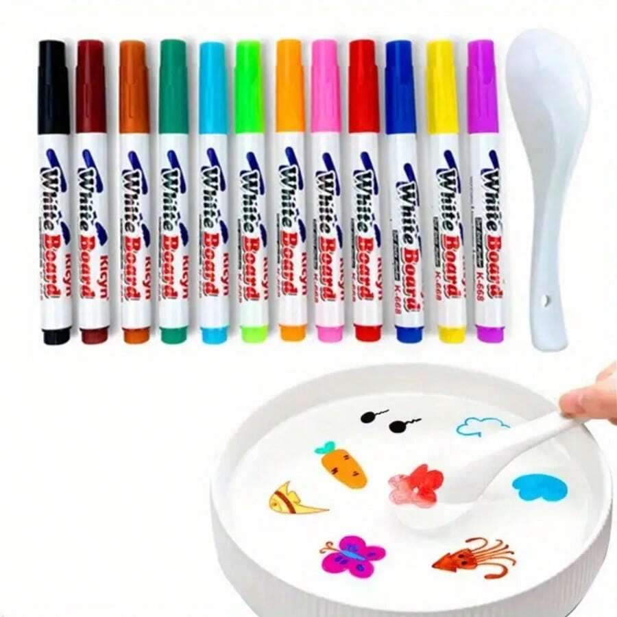 8 Colors/12 Colors/Set Watercolor Floating Pens, Magic Floating Pens, Float On Water, Erasable Whiteboard Markers - Set - View 1