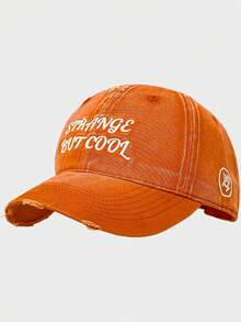 1pc Strange But Cool Letter Embroidered Baseball Cap, Unisex Couple Matching, Distressed Ripped Soft Top Hat, Wide Brim Baseball Cap For Large Face, Versatile Deep Crown Curved Brim Hat - Multicolor - View 5