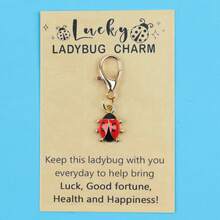 5pcs Lucky Ladybug Enamel Charm Keychain, Good Luck Wish Greeting Card, Lobster Clasp Bag Pendant Gift - Multicolor - View 7