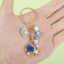Cross-Border Alloy Oil Drop Starfish Dolphin Shell Keychain Gift Pendant Exquisite Women Bag Pearl Key Chain Jewelry Accessory - Multicolor - View 2