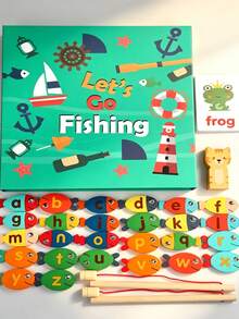 Wooden Magnetic Fishing Game Toy Set With Portable Storage Box, Hand-Eye Coordination Training Toy, Fishing Puzzle Game For Preschool Children - Multicolor - View 1