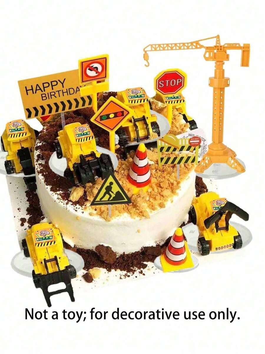 18-Piece Engineering-Themed Cake Decorating Set, Including Cupcake Decorations, Traffic Signs, And Road Signs, Suitable For Birthday Party Cake Decorations. (Not A Toy, For Decoration Only, To Be Used With A Tray) - Multicolor - View 1