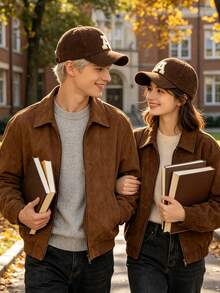 1 Pc A-Z Letter Embroidery Corduroy Dad Hat, Soft Vertical Rib Curved Brim Adjustable Casual Baseball Cap - Brown - View 4