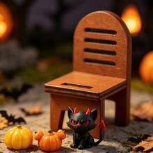 Halloween Gothic Demon Black Cat Scene Model Decoration Props, Dollhouse Halloween Set, Mini Halloween Scene Accessories, Wooden Small Chair Demon Black Cat Miniature Figurine Landscape Decoration, Miniature Scene Halloween Dark Decor, Vintage Wooden Chair Dark Demon Black Cat Halloween Theme Small Ornament, Halloween DIY Miniature Scene Accessories, Mini Small Chair Ornament Vintage Nostalgic Scene Photography Props Miniature Model, Mini Wooden Rocking Chair Ornament Desktop Decoration Casual Style Holiday Gift Ornament, Resin Double Seat Tree Bench Mini Decorative Ornament Handmade - Multicolor - View 10
