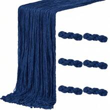 16 Pack Navy Blue Cheesecloth Table Runners, Gauze Table Runner, Rustic Boho Sheer Cheese Cloth Fabric Runner, Long Wrinkled Table Decor Bulk For Wedding, Party, Bridal Shower, Baby Shower, Birthday, Reception, Thanksgiving, Christmas, Garden Party - Navy Blue - View 24