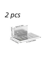 2 Pcs Rust-Proof Stainless Steel Shower Soap Dish, Farmhouse Style Wall-Mounted Shower Soap Holder, Kitchen Sponge Rack, Home Bathroom Decor, Suitable For Autumn And Back To School Season - Multicolor - View 9