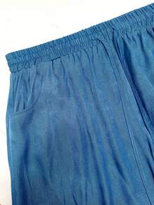 Women's Plus Size Straight Leg Pants, Drawstring Waist With Pockets, Non-Stretch Fabric, Casual And Comfortable - Blue - View 7