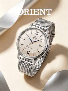 Orient Men's Bambino V6 Automatic Mechanical Watch, Beige Dial With Roman Numeral Markers, Metal Mesh Strap, 30m Water Resistant, RA-AC0020G30B - Silver - View 3