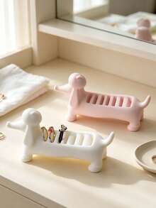 Cute Dachshund Ring Holder With Jewelry Storage Bag, Jewelry Display Stand, Jewelry Organizer, Creative Desktop Ring Storage Rack, Vanity Decor Ring Holder, Cute Room Decor Gift, Gift For Jewelry Lovers, Party Favor, Holiday Gift - Multicolor - View 2