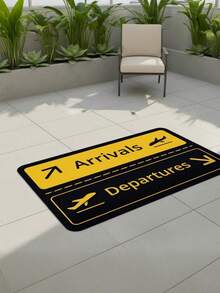 1pc Airport Theme Doormat With Airplane Design - Soft Floor Mat For Home Entryway, Living Room, Bedroom - Black And Golden Travel Decor, Hand Washable, Multiple Sizes Ava - Black - View 7