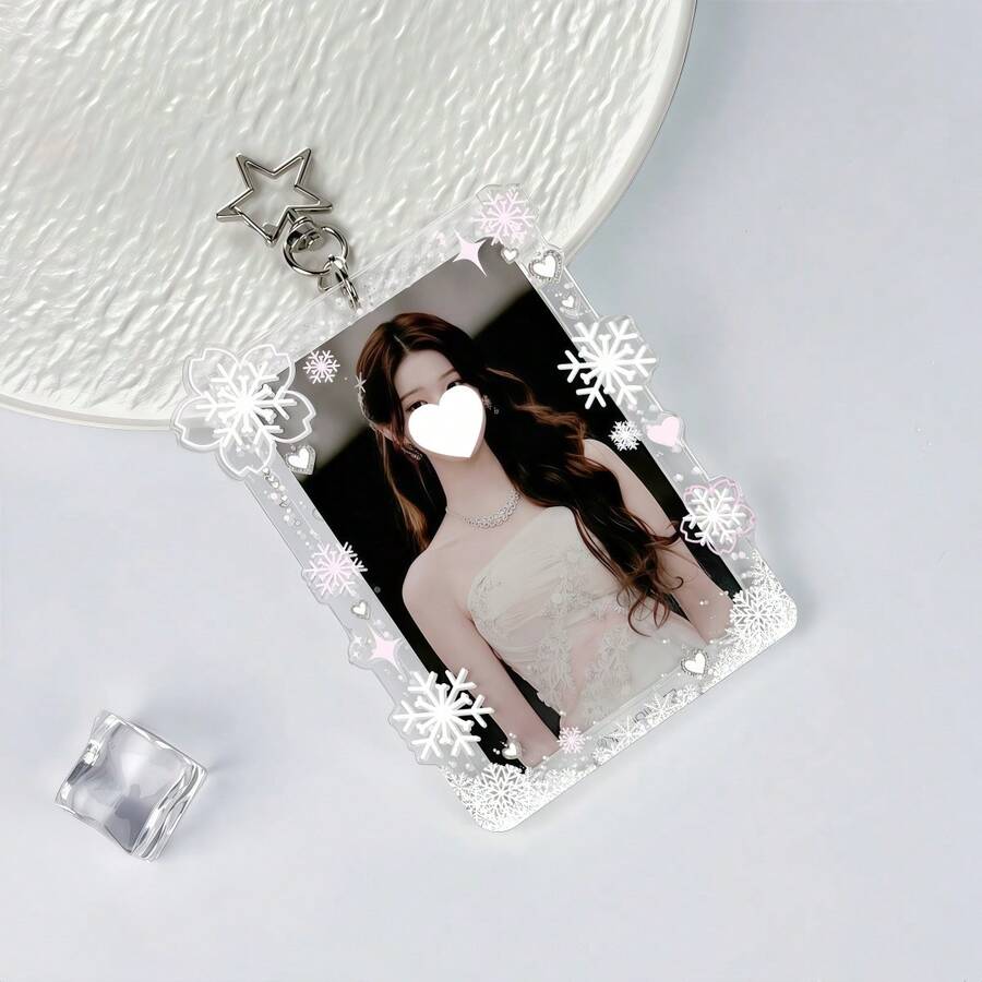 1pc Transparent Snowflake Acrylic Card Holder, Heart Snowflake Star Elements, K-Pop Photo Card Protector, Transparent Acrylic Material, Double-Sided Laminated, IDOLME, Suitable For 3-3.5 Inch Mini Photo Cards, Photo Cards, Keychains, Bag Charms, Etc. - Card Cover - View 1
