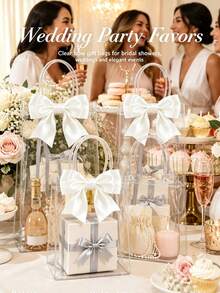 Clear Gift Bags,Clear Gift Tote Bag With Satin Bow, Transparent Handheld Gift Bag, Reusable Gift Packaging Bag For Wedding, Bridal Shower, Birthday Party, Baby Shower, Holiday Favors - Multicolor - View 2